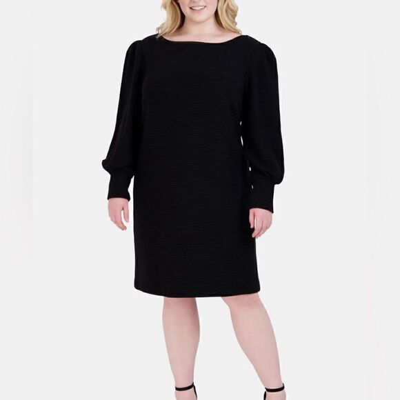 Julia Jordan Puff Sleeve Sweater Dress‎ In Black - Picture 4 of 12